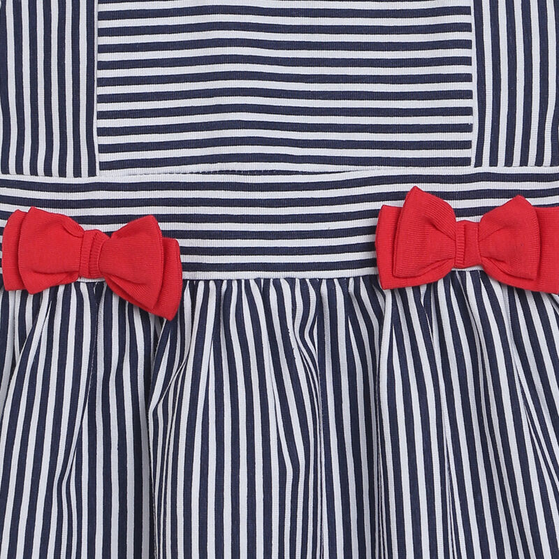Girls White & Blue Striped Short Sleeve Dress image number null